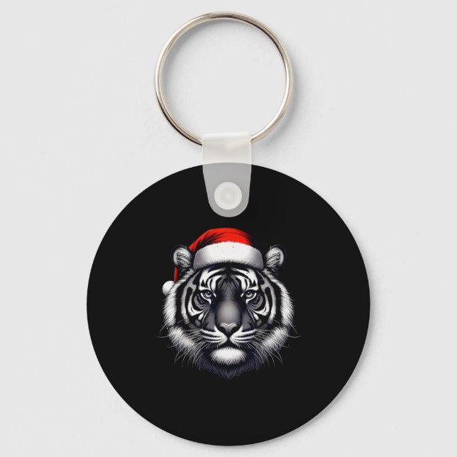 Llavero Tiger With Santa Hat Christmas Xmas Lover Zoo Keep (Anverso)