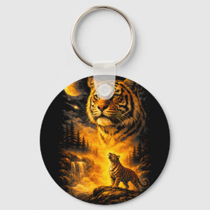 Llavero Tigre aullando a la luna meme 90s estampa de anima