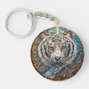 Llavero Tigre Blanco en un Diseño Circular Vibrante