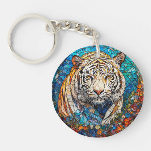 Llavero Tigre Blanco en un Diseño Circular Vibrante