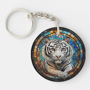 Llavero Tigre Blanco en un Diseño Circular Vibrante