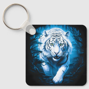 Llavero Tigre Blanco Místico Salvaje del Bosque