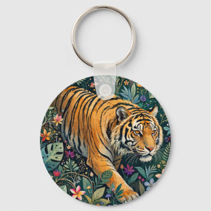 Llavero Tigre con ojos ámbar Fantasía follaje de la jungla