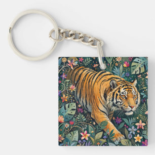 Llavero Tigre con ojos ámbar Fantasía follaje de la jungla