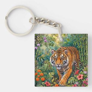 Llavero Tigre de Bengala Jungla de Bambú Vibrante