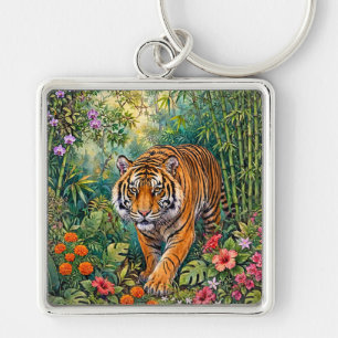 Llavero Tigre de Bengala Jungla de Bambú Vibrante