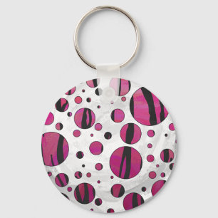 Llavero Tigre de punto de polka con impresión rosa calient