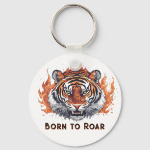 Llavero Tigre Fiero con Llamas - Texto Personalizable