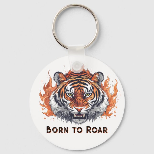 Llavero Tigre Fiero con Llamas - Texto Personalizable (Anverso)