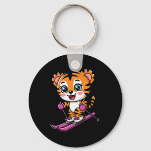 Llavero Tigre lindo patinando Deportes de nieve de inviern