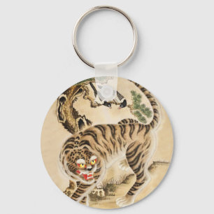Llavero Tigre Minhwa Vintage Bajo el Árbol de Pino