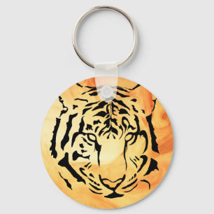 Llavero Tigre negro a rayas en un Naranja feroz