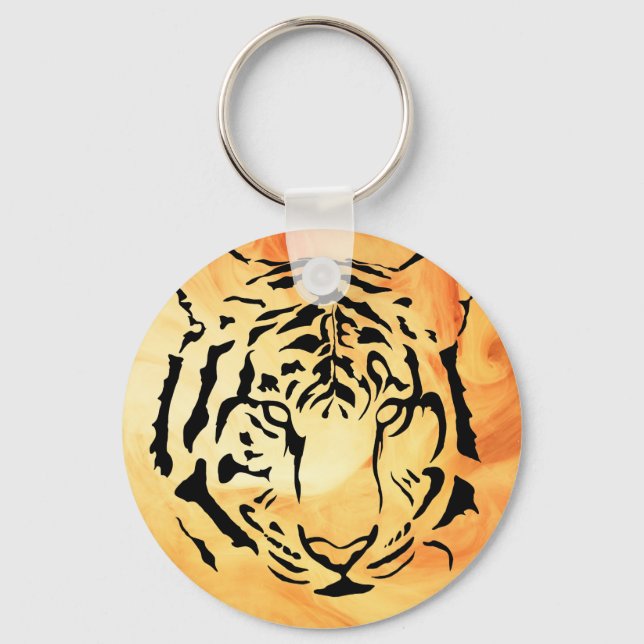 Llavero Tigre negro a rayas en un Naranja feroz (Anverso)