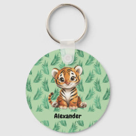 Llavero Tigre Personalizado y dulce sobre hojas tropicales