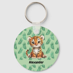 Llavero Tigre Personalizado y dulce sobre hojas tropicales