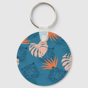 Llavero Tigre tropical deja azul profundo