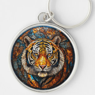 Llavero Tigre Vibrante Elegante Mosaico de Vidrio Estampad