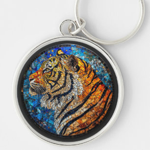 Llavero Tigre Vibrante Elegante Mosaico de Vidrio Estampad