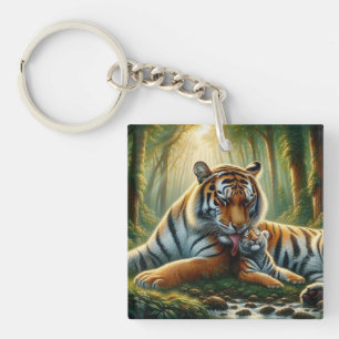 Llavero Tigres en una pintura de color de la selva exubera