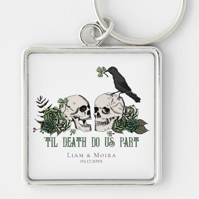 Llavero Til Death Día de San Patricio Floral Cráneo Gótico (Frente)