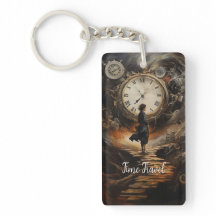 Time Travel Steampunk Keychain - Clock Fantasy Art
