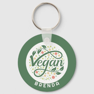 Llavero Tipografía creativa vegan con hojas verdes
