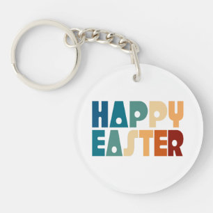 Llavero Tipografía de Pascua Feliz Retro   Keychain