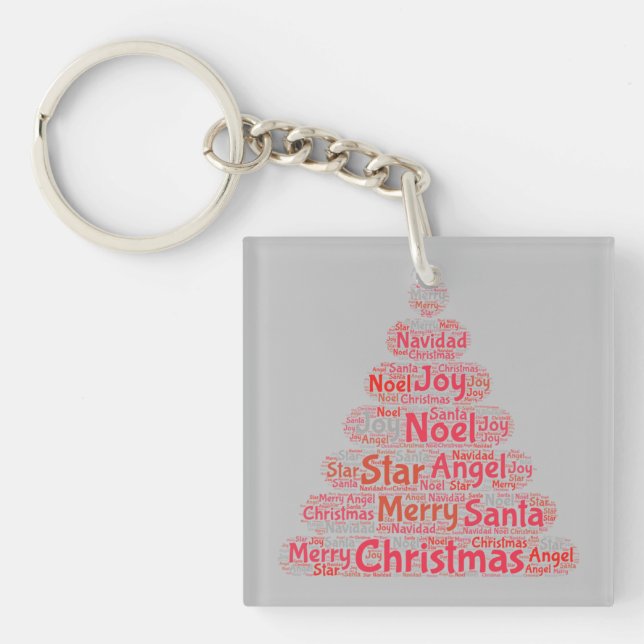 Llavero Tipografía del árbol de Navidad rojo (Frente)