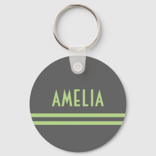Llavero Tiras Deco Nombre Monograma Verde Lime Gris