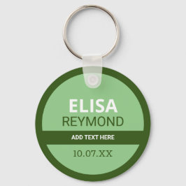Llavero titular de la clave con nombre y fecha en verde
