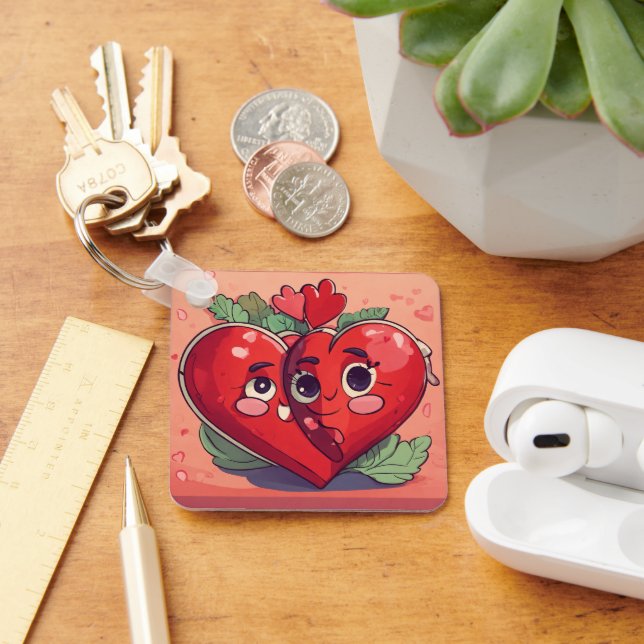 Llavero Título: Corazones vinculados" Keychain de doble co (Escritorio )