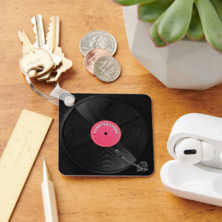 Llavero Toca discos de vinilo retro personalizado cuadrado