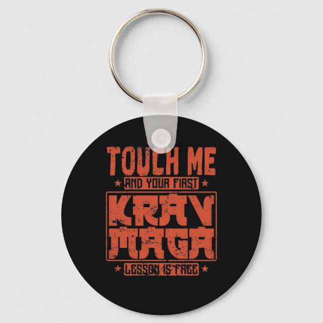 Llavero Tócame y tu primera lección de Krav Maga es gratis (Anverso)