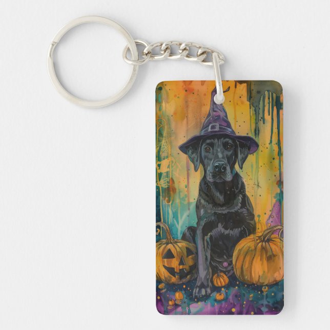 Llavero Tocante Labrador Perro Halloween Bruja Y Calabaza (Frente)