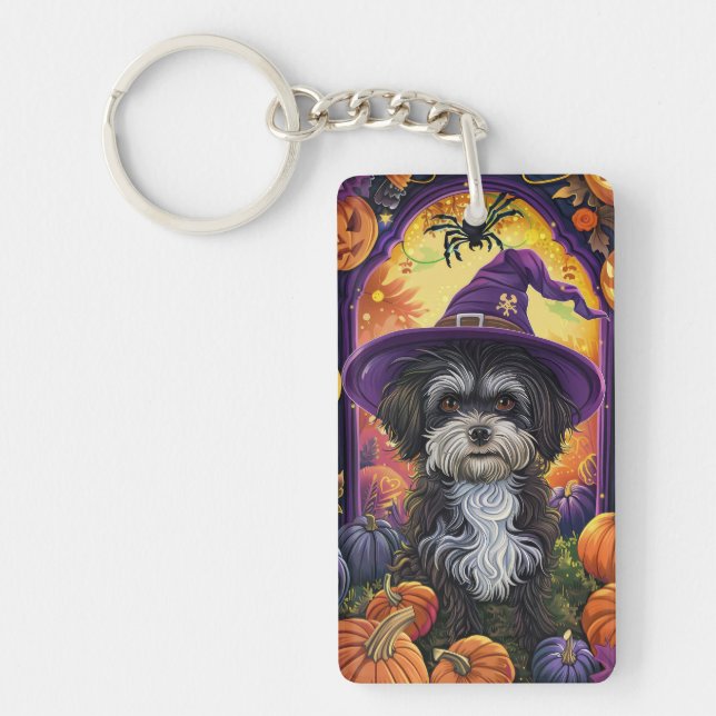 Llavero Tocante Perro Havanés Halloween Bruja Y Calabaza (Frente)