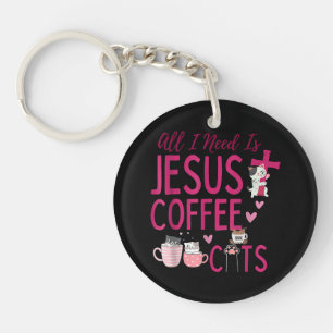 Llavero Todo lo que necesito es Jesús, café y gatos Christ
