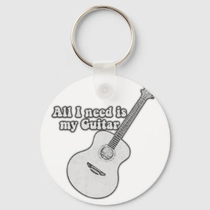 Llavero Todo lo que necesito es mi guitarra. blanco y negr