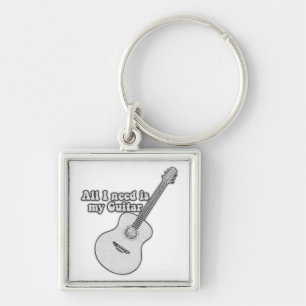 Llavero Todo lo que necesito es mi guitarra. blanco y negr