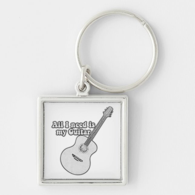 Llavero Todo lo que necesito es mi guitarra. blanco y negr (Frente)