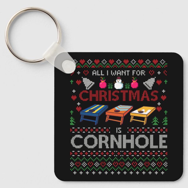 Llavero Todo lo que quiero para los Navidades es Cornhole  (Anverso)