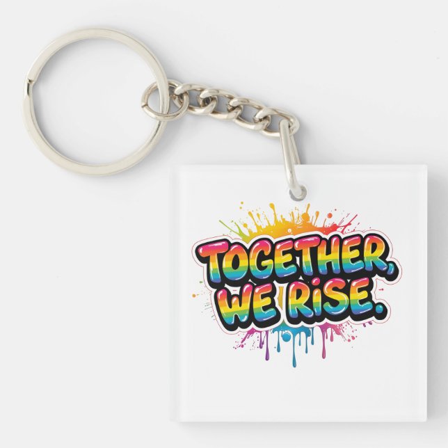 Llavero Together We Rise Rainbow Quote Design (Frente)