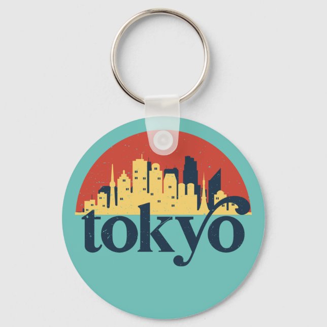 Llavero Tokyo Japan City Skyline Retro Cityscape Art (Anverso)