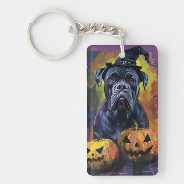 Llavero Tonto Bullmastiff Perro Halloween Bruja Y Calabaza (Frente)