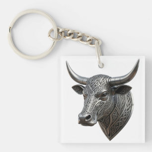 Llavero Toro de plata celta cabeza vikinga celta