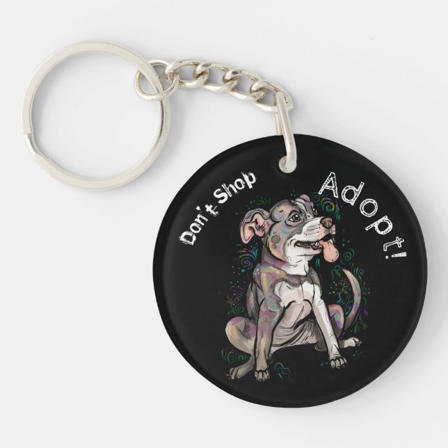 Llavero Toro de pozo lindo "¡Adopta!, no compres" (Frente)