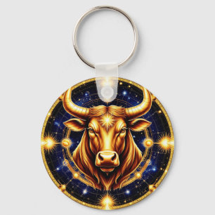 Llavero Toro Dorado Con Símbolo Del Zodiaco Cósmico