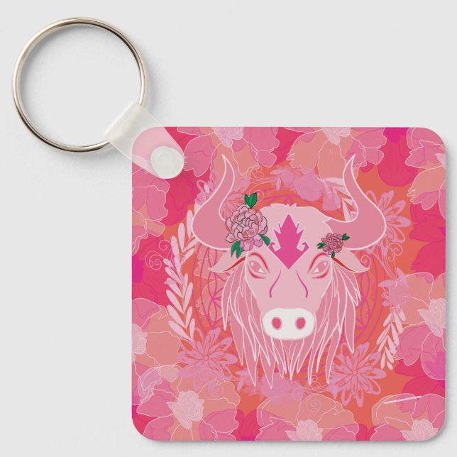 Llavero toro, flor de vida, azul, mandala, zen, chakra (Anverso)