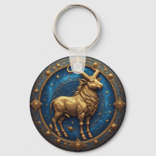 Llavero Toro Tauro Dorado en Círculo Zodiacal Cósmico