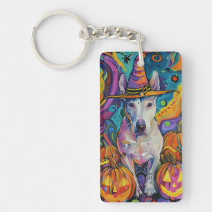 Llavero Toro Terrier Espeluznante Halloween Bruja y Calaba