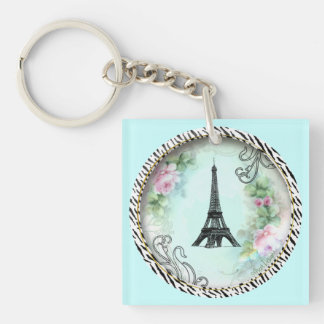 Llavero Torre Eiffel de París y rosas rosas rosas